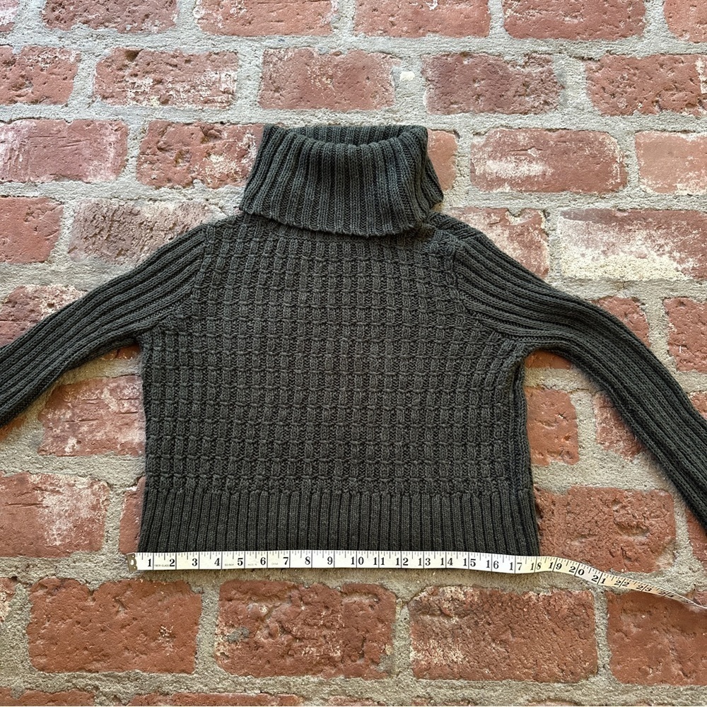 Free People Twisted Cable crop turtleneck sweater dark green gold metallic Small - Picture 8 of 16